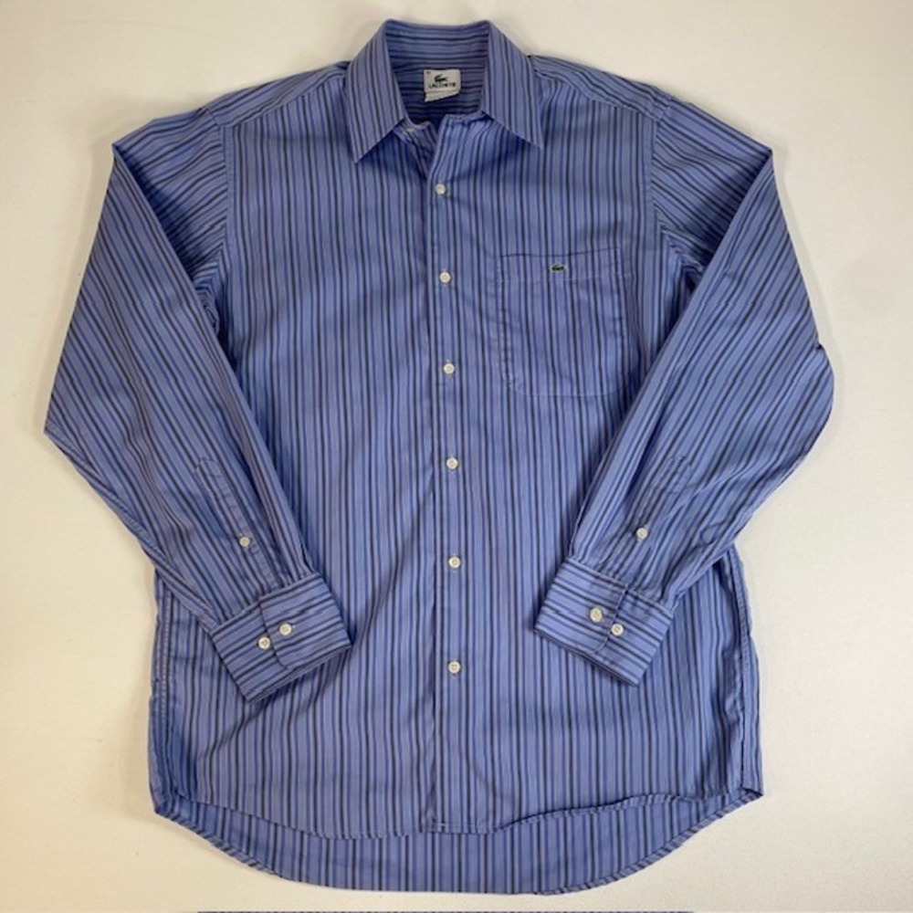 Lacoste Mens Striped Dress Shirt Long‎ Sleeve Button Up Size 40 Blue Cotton